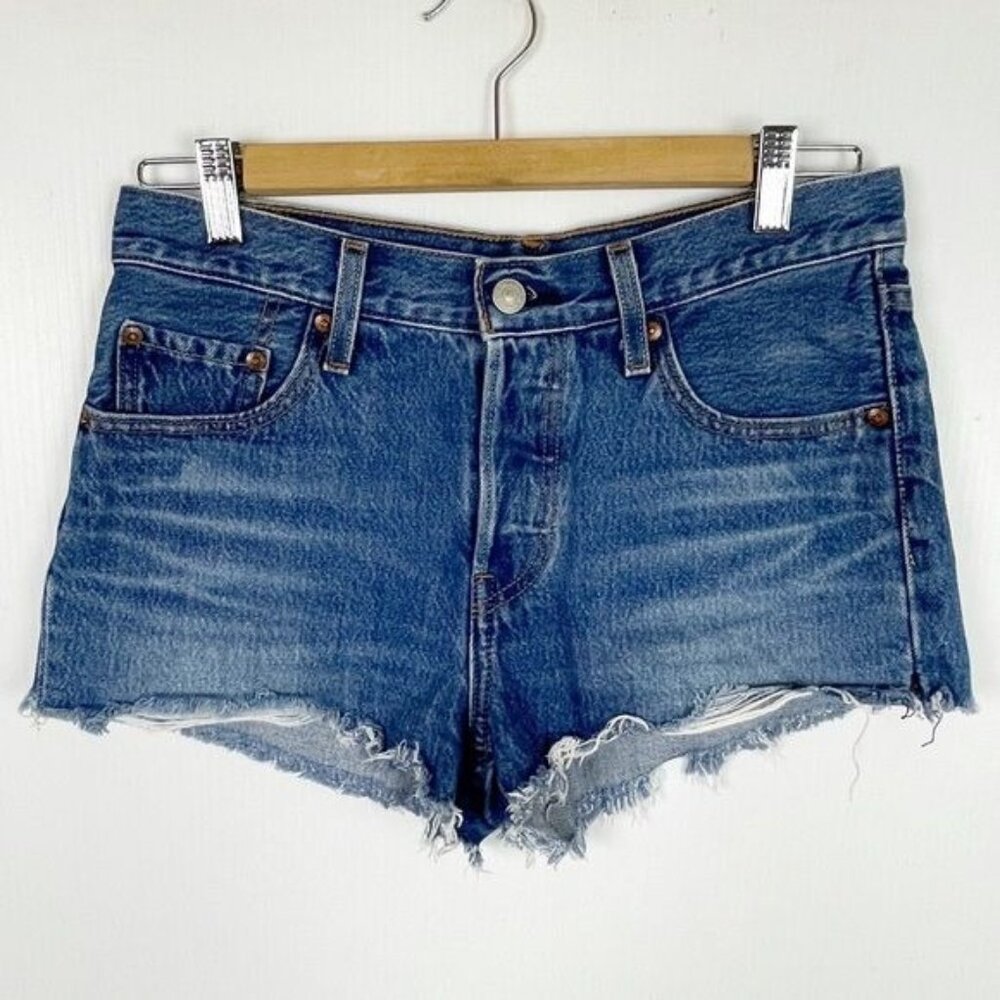 Levi's 501 premium High waisted Raw hem denim Shorts size 27